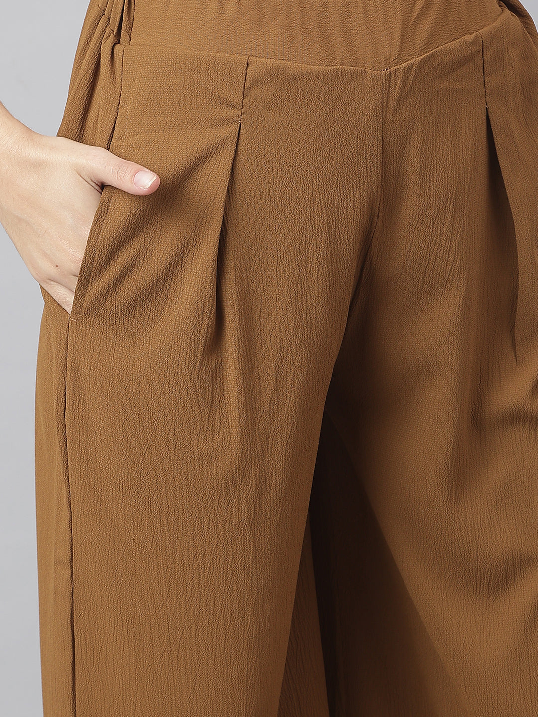 Brown V Neck Co-ordinate Set With Looser Bottom