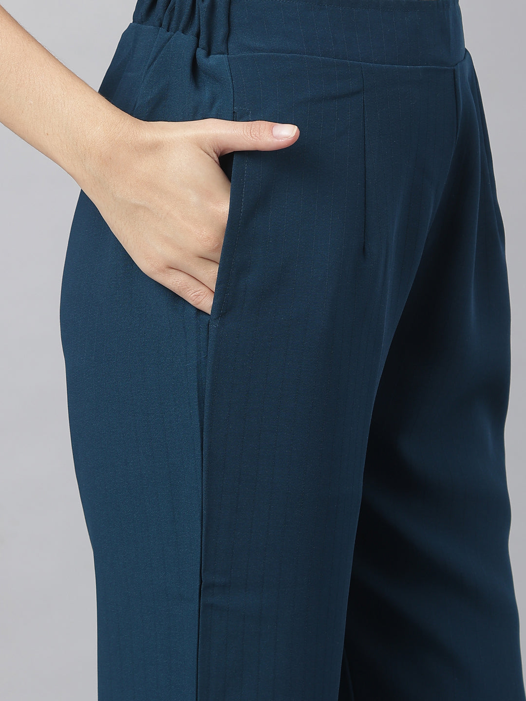 Navy V Neck Collared Co-ordinate Set With Bell Bottom