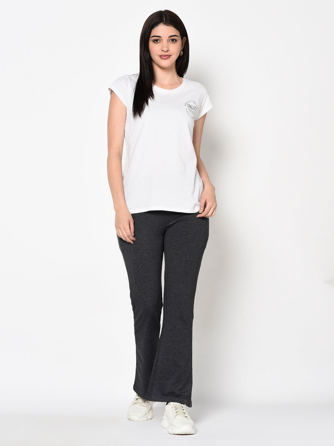 Grey Bell Bottomed Stretch Fabric Track Pant With Zipper Pockets