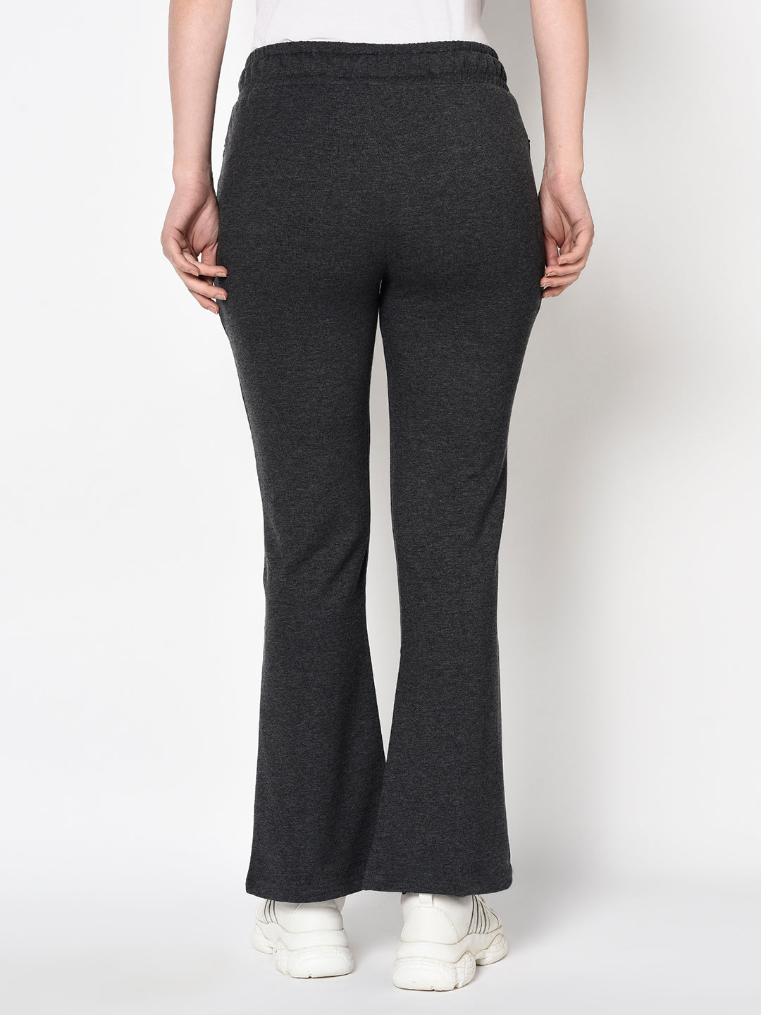 Grey Bell Bottomed Stretch Fabric Track Pant With Zipper Pockets