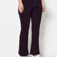 Purple Bell Bottomed Stretch Fabric Track Pant With Zipper Pockets