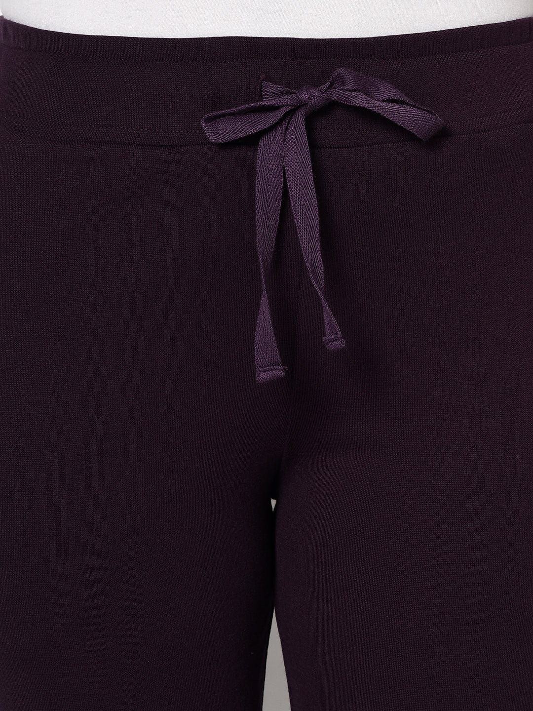 Purple Bell Bottomed Stretch Fabric Track Pant With Zipper Pockets