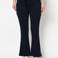 Navy Blue Bell Bottomed Stretch Fabric Track Pant With Zipper Pockets