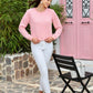 31617 - Pink Round Neck Quilted Anti Fit Crop Sweat Shirt