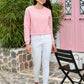 31617 - Pink Round Neck Quilted Anti Fit Crop Sweat Shirt