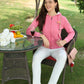 31716 - Pink Full Zipper Embellished Hoodie Sweat Shirt