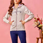 Grey Pink Multi Coloured Melange Hoodie Print Sweat Shirt