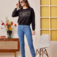 Black Studs Embellished Anti Fit Crop Sweat Shirt