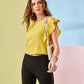 Mustard Woven Ruffled Sleeve Crop Top