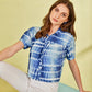33182 - Blue Woven Buttoned Shirt - Crop Top