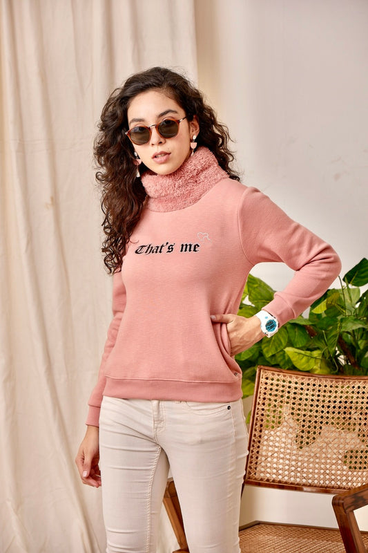 Pink High Neck Sweat Shirt