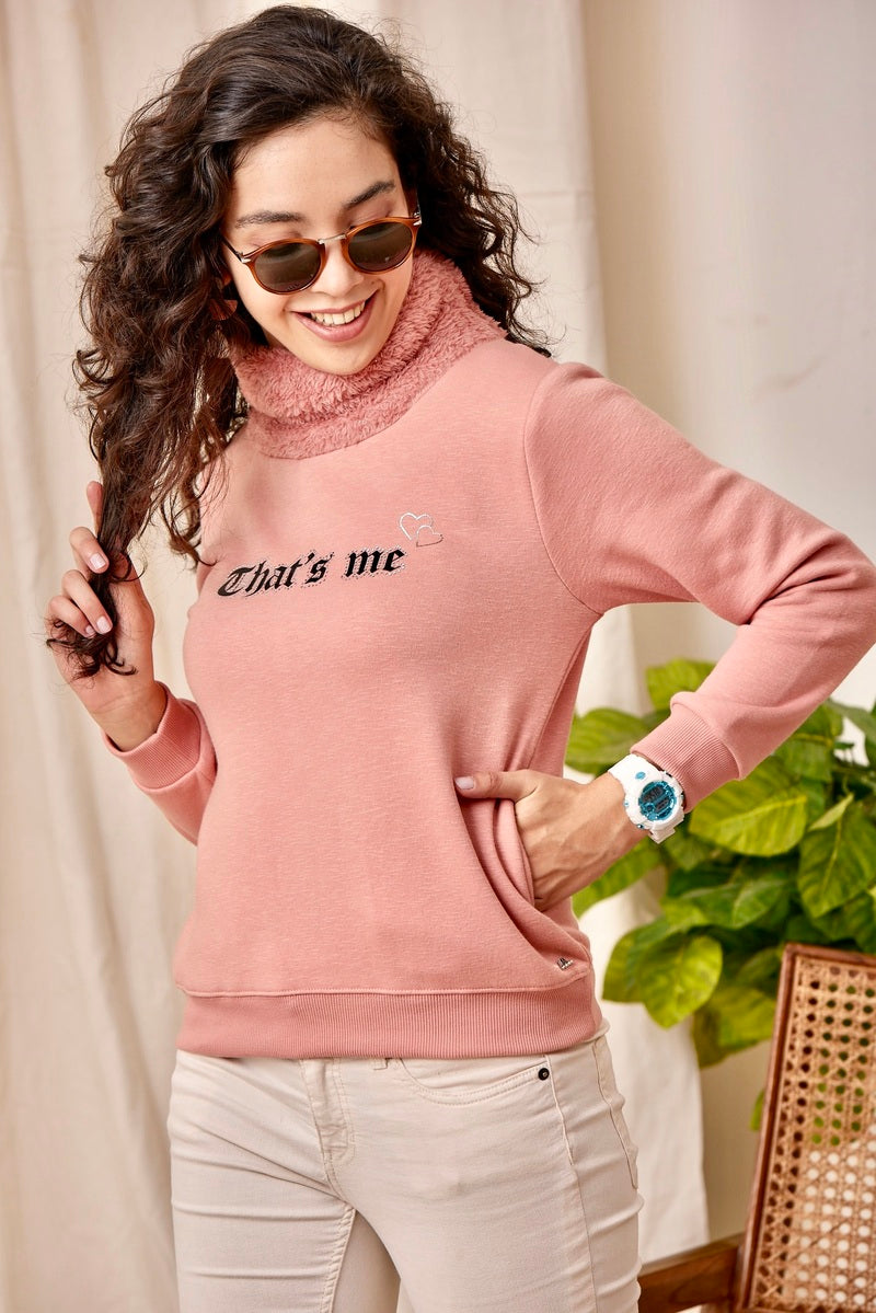 Pink High Neck Sweat Shirt