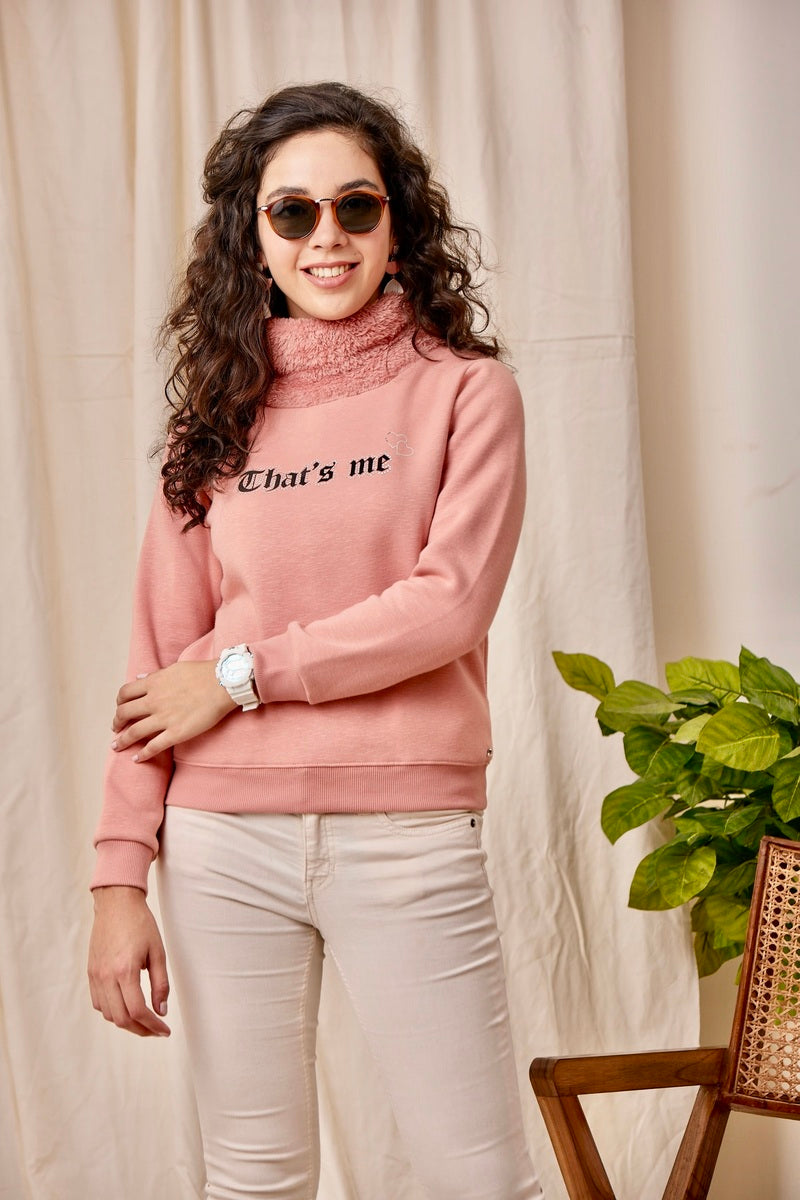 Pink High Neck Sweat Shirt