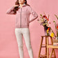 32732 - Pink Embellished Zipper Hoodie Sweat Shirt