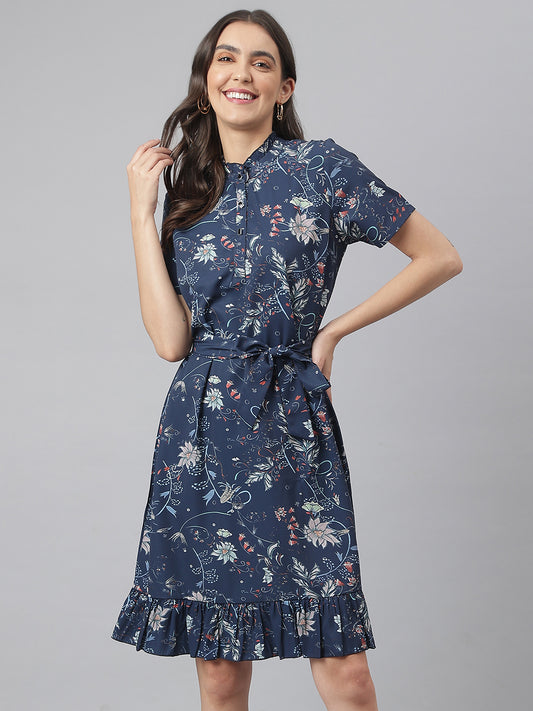 99460 - Navy Digital Printed Floral Dress