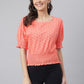 32176 - Carrot Cotton Chicken Fabric Top With Smoking Waist Band & Sleeves