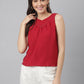 Maroon Round Neck Woven Top With Lace In Front
