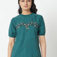 Green Round Neck Embroidered Top