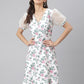 Off White Poly Blend Lycra Fabric Floral Printed Dress With Organza Sleeves