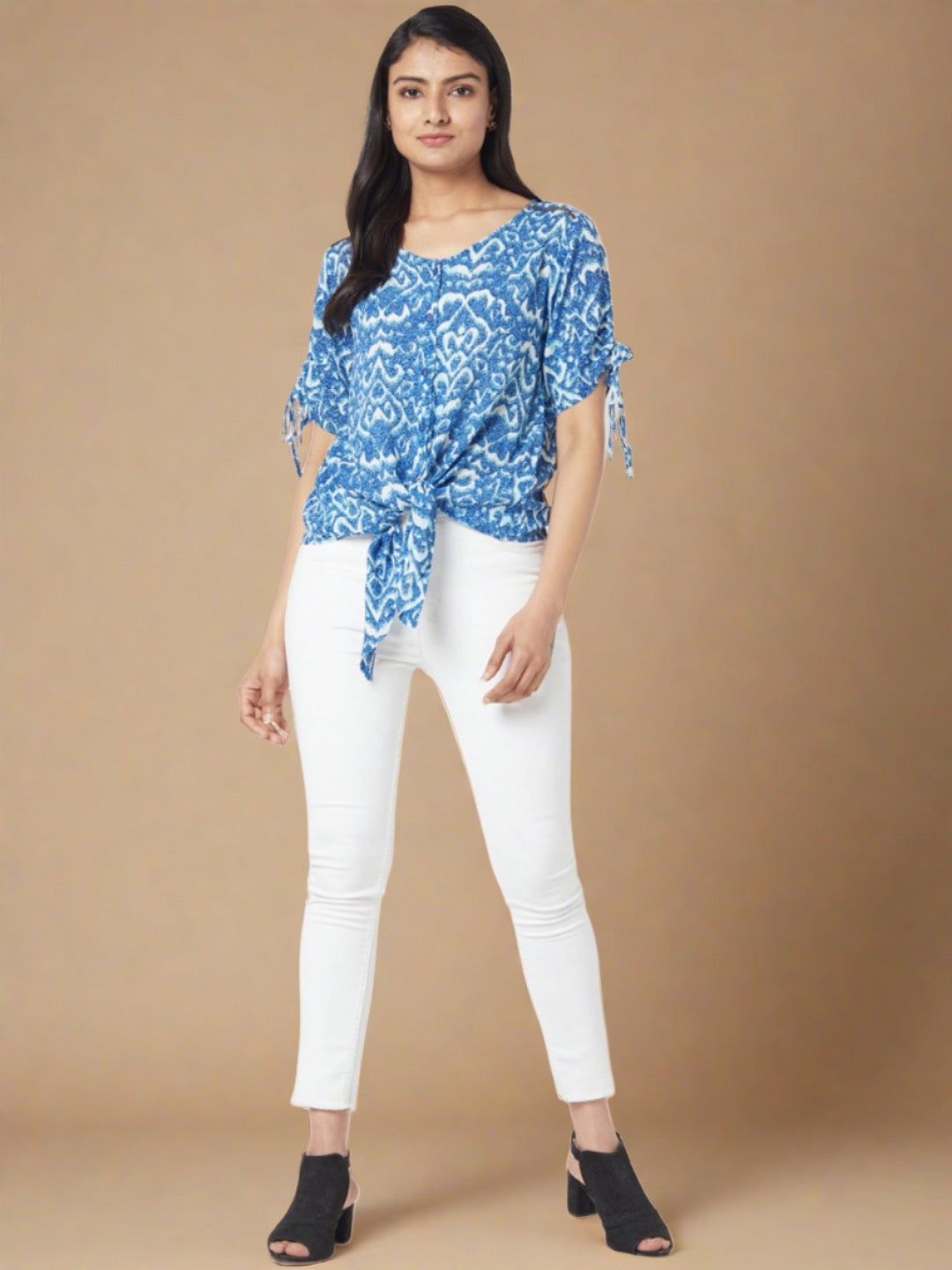 Blue Round Neck Knotted Shirt