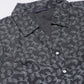 32175 - Black Leaf Printed Buttoned Shirt With Knot In Front