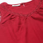 Maroon Round Neck Woven Top With Lace In Front
