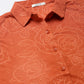 Rust Cotton Blend Self Printed Floral Front Buttoned Knotted Shirt Top