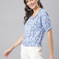 Blue Floral Top With Elasticated Waist Band In A Cool Feel Fabric