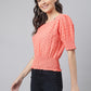 Carrot Cotton Chicken Fabric Top With Smoking Waist Band & Sleeves