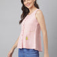 Round Neck Woven Front Buttoned Cut Sleeve Top