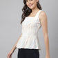 Off White Cut Sleeve Striped Top With Zip On Side For Perfect Fit