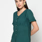 Green V Neck Buttoned Top