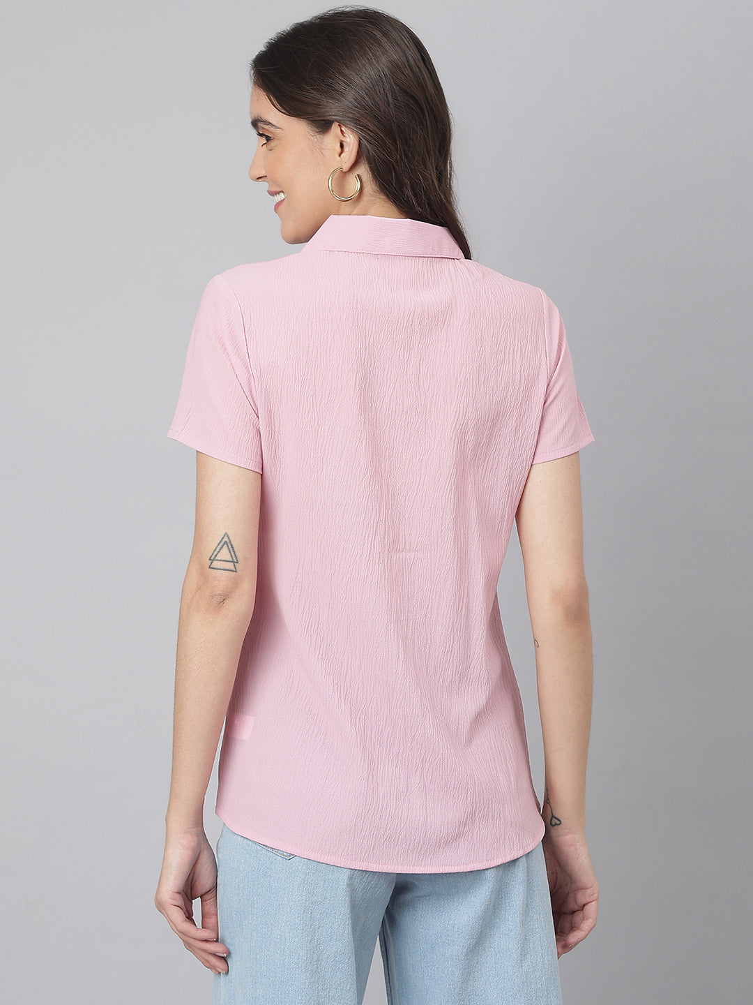 Pink V Neck Two Button Collared Top