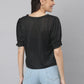 Black Round Neck Poly Blend Star Studded Knitted Top