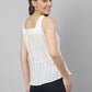 Off White Cut Sleeve Striped Top With Zip On Side For Perfect Fit