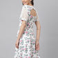 99422 - Off White Poly Blend Lycra Fabric Floral Printed Dress With Organza Sleeves