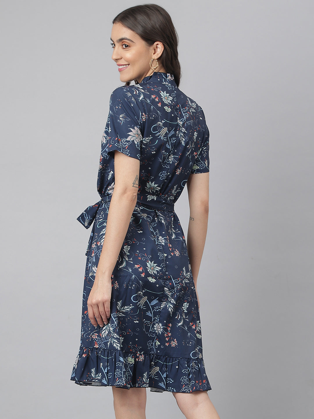 Navy Digital Printed Floral Dress