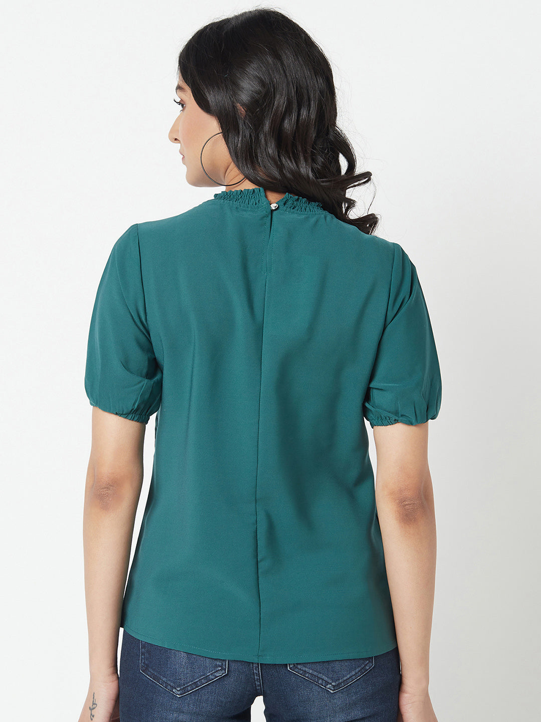 Green Round Neck Embroidered Top