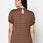 Brown Round Neck Woven Top