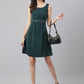 99408 - Bottle Green Woven Formal Dress Ith Embroidered Waist Band & Side Zip