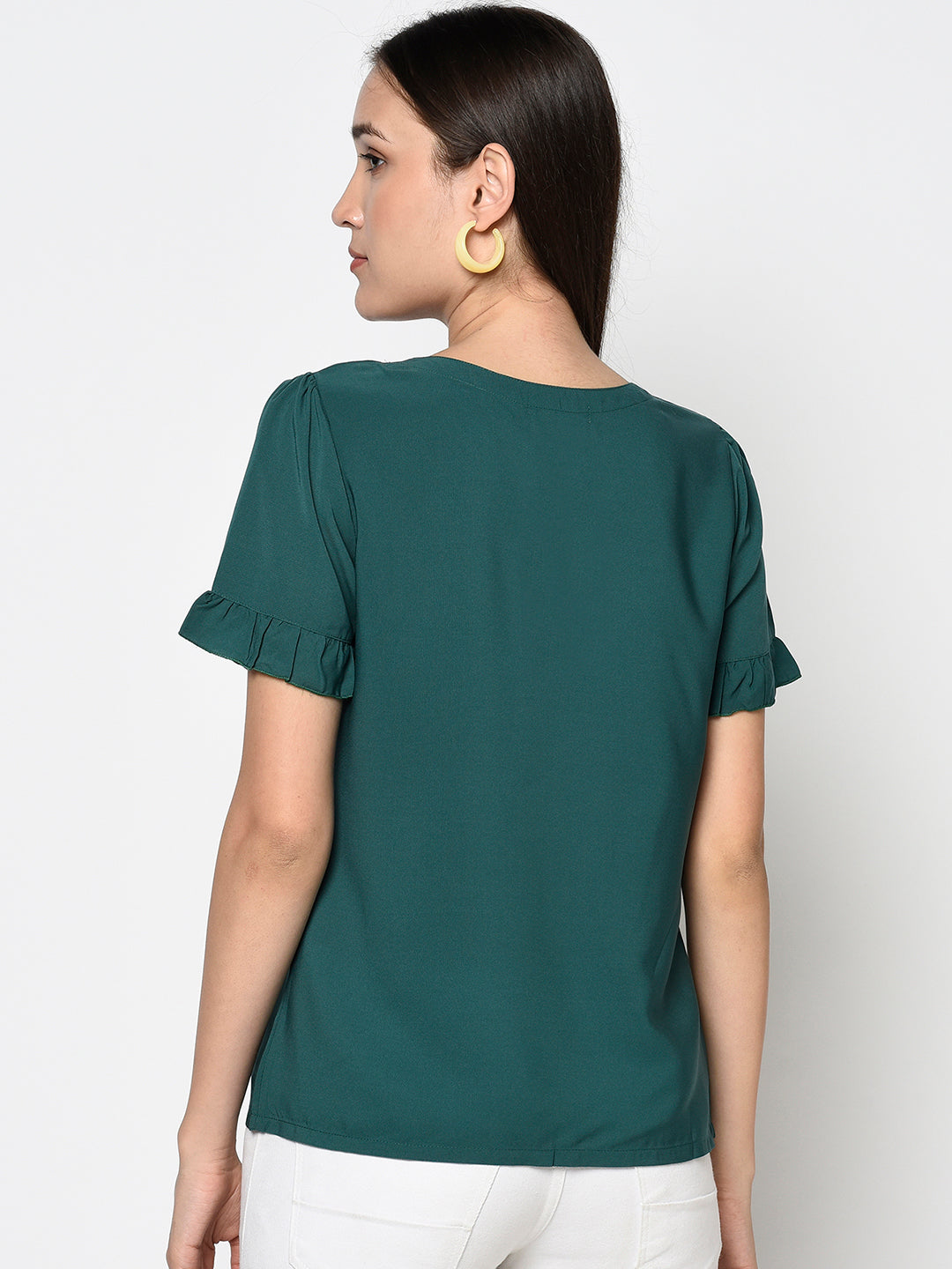 Green V Neck Buttoned Top