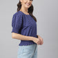 32176 - Navy Cotton Chicken Fabric Top With Smoking Waist Band & Sleeves