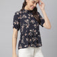 Navy Floral Rayon Fabric Top