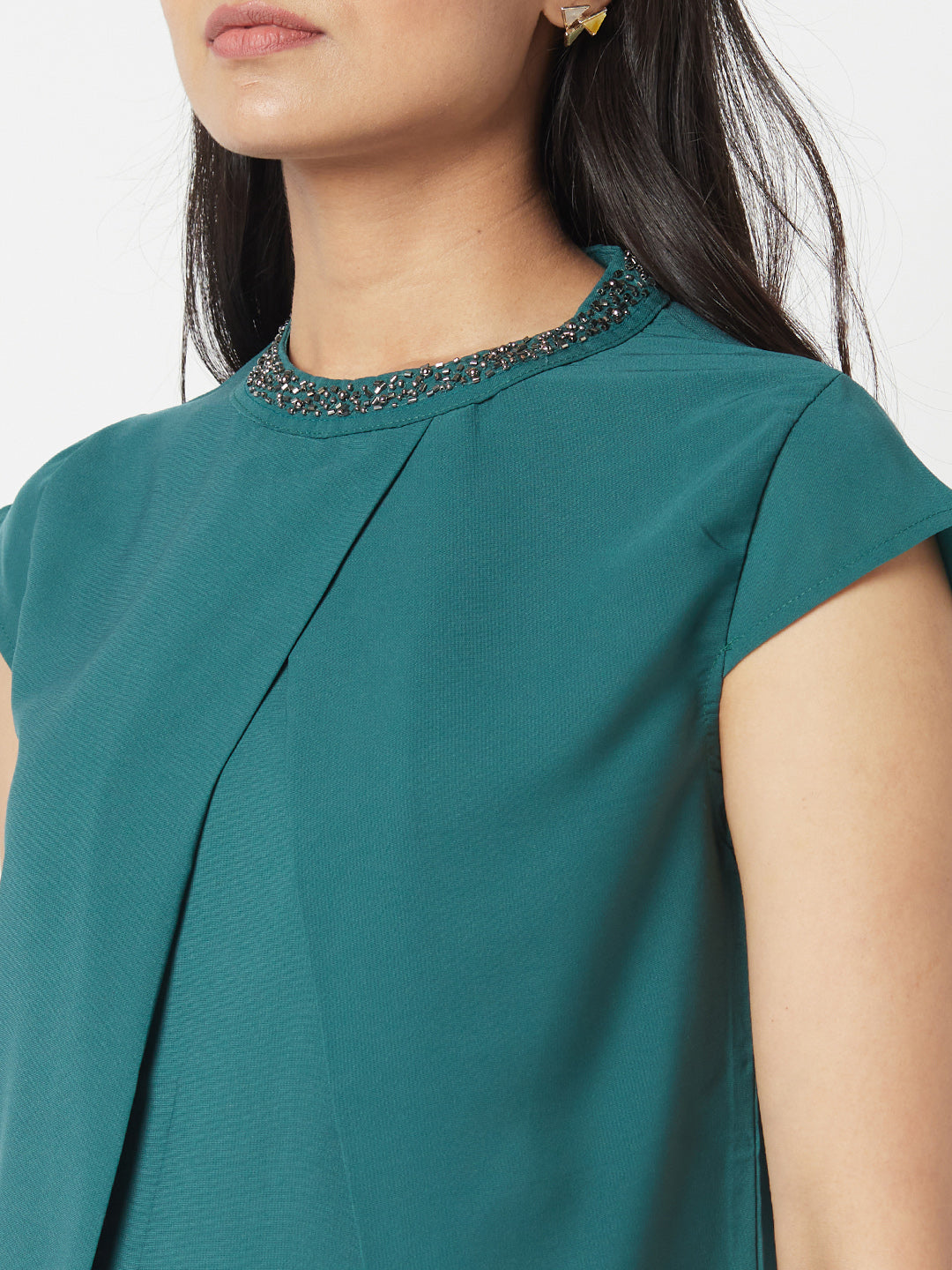 Green Round Neck hand Embroidered Formal Top