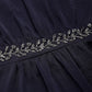 99408 - Navy Woven Formal Dress Ith Embroidered Waist Band & Side Zip