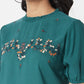 Green Round Neck Embroidered Top