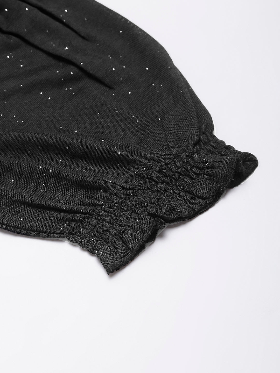 Black Round Neck Poly Blend Star Studded Knitted Top