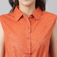 Rust Cotton Blend Self Printed Floral Front Buttoned Knotted Shirt Top