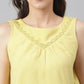 Mustard Round Neck Woven Top With Lace In Front