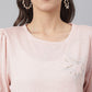 Pink Round Neck Poly Blend Star Studded Knitted Top